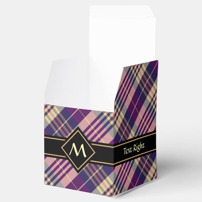 Caixinha De Lembrancinhas Tartan roxo, Dourado e azul (Aberto)