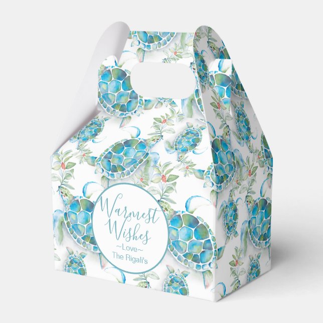 Caixinha De Lembrancinhas Tartaruga-do-mar, de cor aquática, de Natal (Frente)
