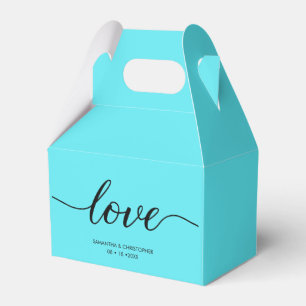 Caixinha De Lembrancinhas Teal Blue Love Script Modern Weding Obrigado