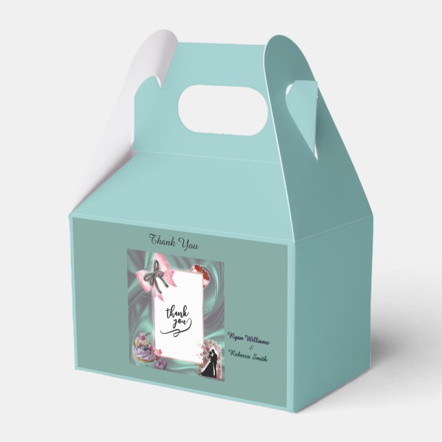 Caixinha De Lembrancinhas Teal & Blush Wedding Favor Box (Frente)