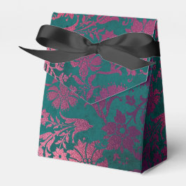 Caixinha De Lembrancinhas Teal e Burgundy Vintage Floral Damask
