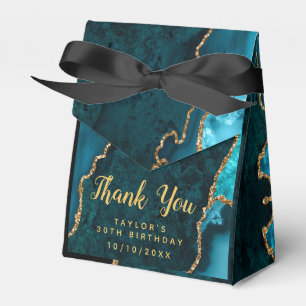 Caixinha De Lembrancinhas Teal e Dourado Agate Aniversário Obrigado