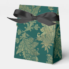 Caixinha De Lembrancinhas Teal e Dourado Damask
