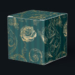 Caixinha De Lembrancinhas Teal escuro e Dourado Damasco Floral<br><div class="desc">Rosas de vindima,  caixa de favor em sotaque e ouro.</div>