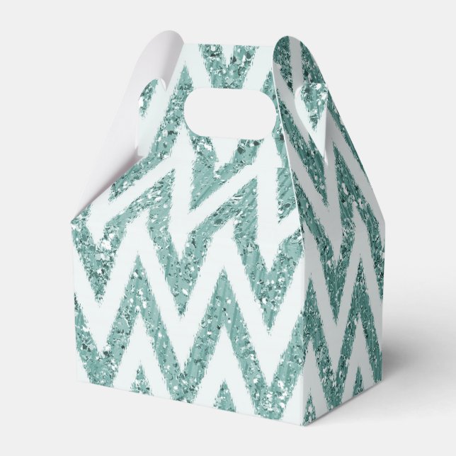 Caixinha De Lembrancinhas Teal Green e White Faux Glitter Zigzag (Verso)