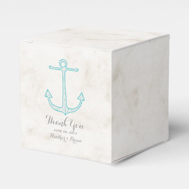 Caixinha De Lembrancinhas Teal Rustic Anchor Wedding (Frente)