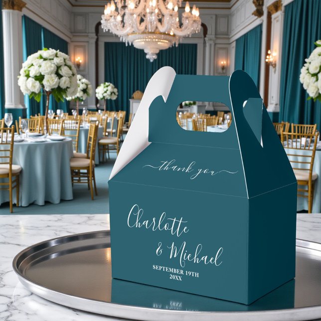 Caixinha De Lembrancinhas Teal Script Minimalist Wedding Thank You (Criador carregado)