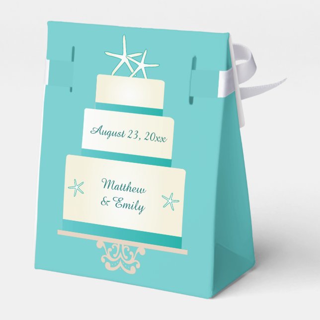 Caixinha De Lembrancinhas Teal Starfish Casamento Cake Favor Box (Verso)