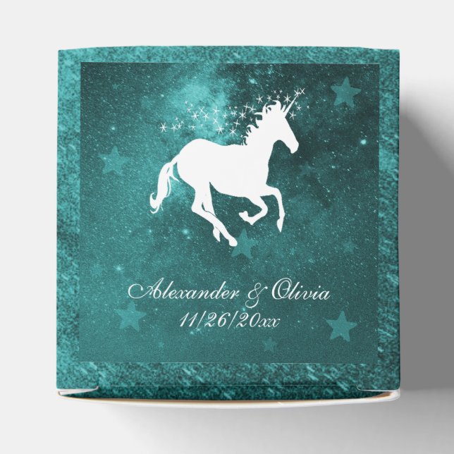 Caixinha De Lembrancinhas Teal Unicorn Wedding Box Box (Topo)