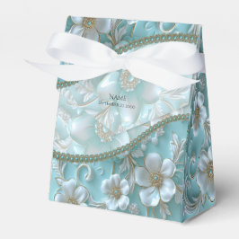 Caixinha De Lembrancinhas Teal White Floral Favor Box