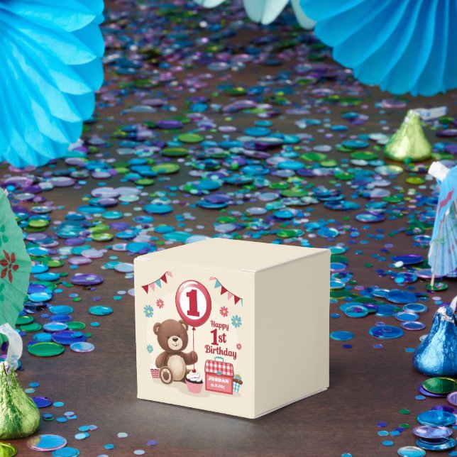 Caixinha De Lembrancinhas Teddy Bear Picnic Happy 1st Birthday Paper Plate   (Festa)