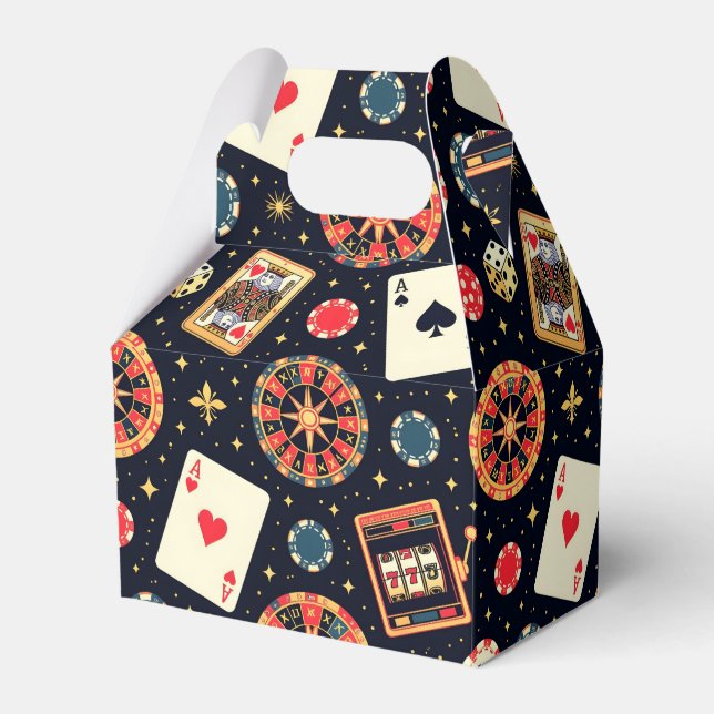 Caixinha De Lembrancinhas tema de padrão de cassino em preto (Frente)