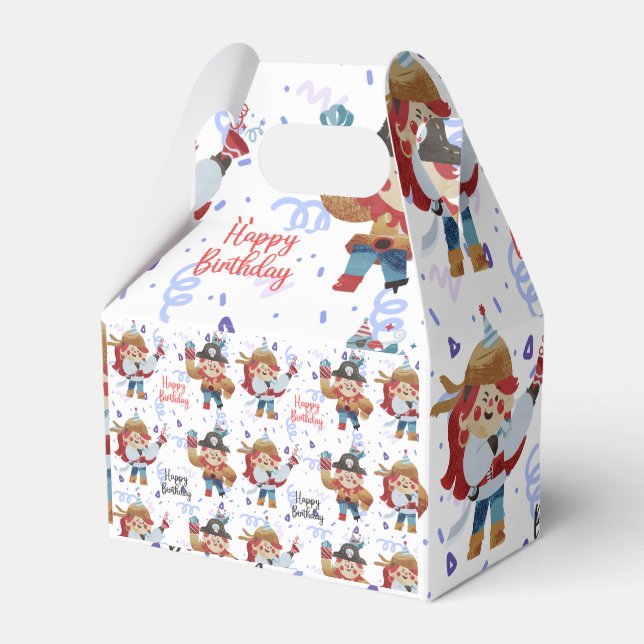 Caixinha De Lembrancinhas Tema de pirata azul e vermelho (Frente)