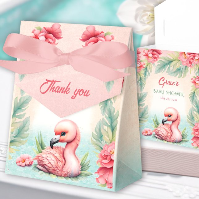 Caixinha De Lembrancinhas Tenda de Chá de fraldas de Flamingo, Tropical Summ (Tropical Summer Flamingo Girl Baby Shower Tent Favor Boxes)
