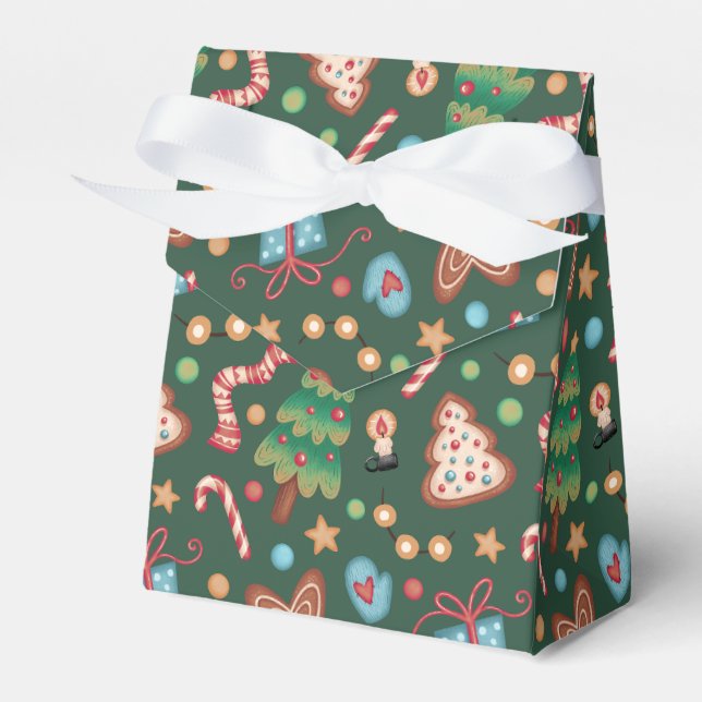 Caixinha De Lembrancinhas Tent Party Favor Gift Box Green Christmas Pattern (Frente)