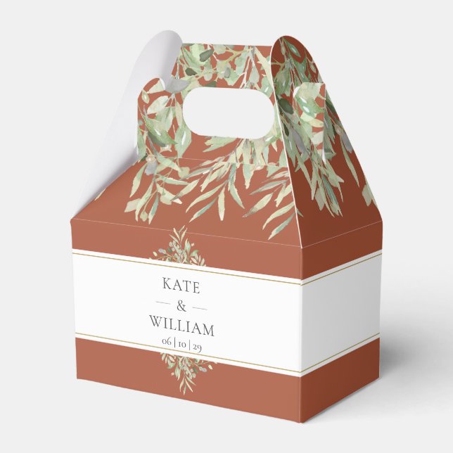 Caixinha De Lembrancinhas Terracotta Greenery Wedy Obrigado (Frente)