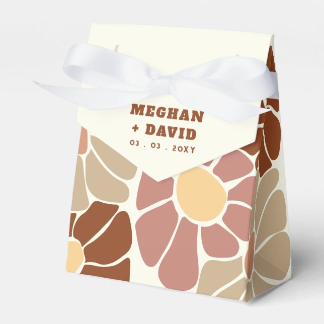 Caixinha De Lembrancinhas Terracotta Retro Groovy Boho Chic Casamento Floral (Frente)