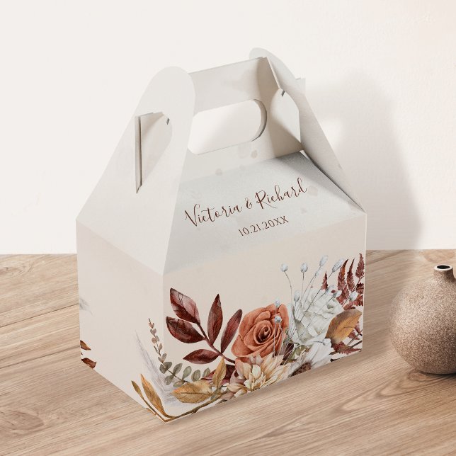 Caixinha De Lembrancinhas Terracotta Rust Flores Boho Fall Foliage Casamento (Criador carregado)