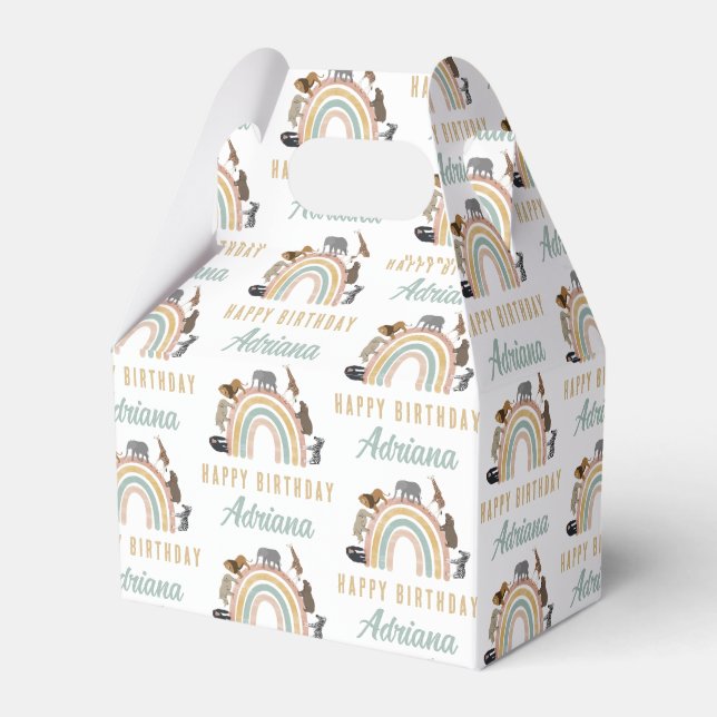 Caixinha De Lembrancinhas Terrenas Cores Arco-Íris Selva Animais Aniversário (Frente)