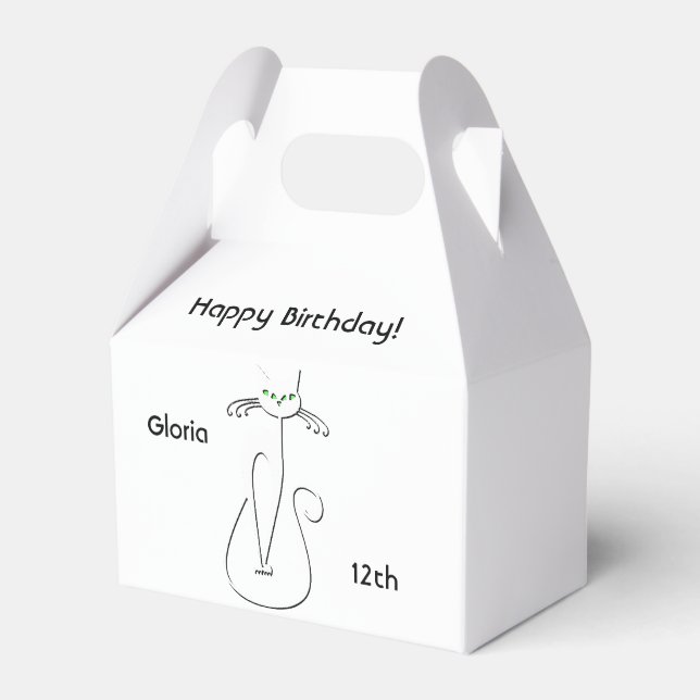 Caixinha De Lembrancinhas Texto Personalizado de Aniversário de Gato Preto S (Frente)