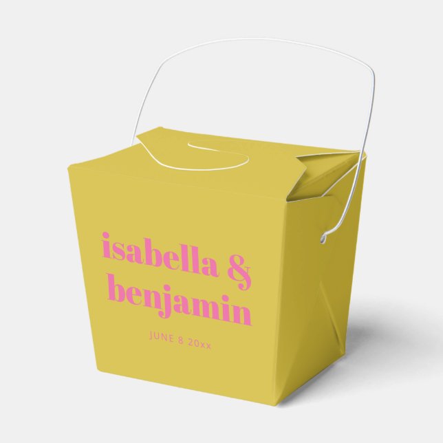 Caixinha De Lembrancinhas Tipografia Negrita Moderna Rosa Brilhante Amarelo  (Frente)