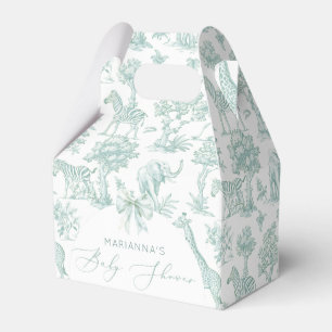Caixinha De Lembrancinhas Toile de Jouy Safari animais sage pastel verde