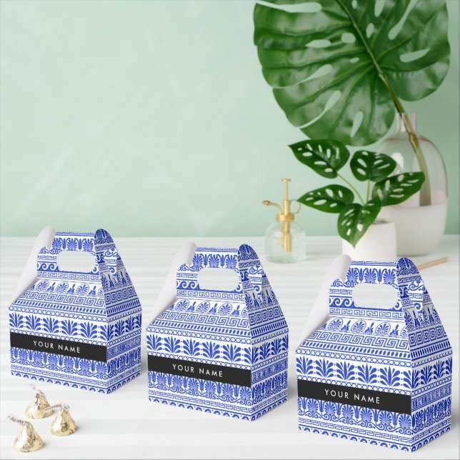 Caixinha De Lembrancinhas Traço Grego, Chave Mista, Azul, Seu Nome (Múltiplo)