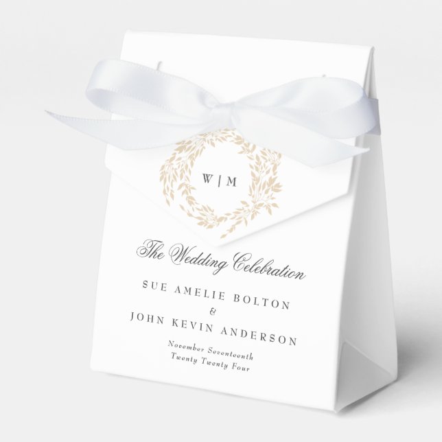 Caixinha De Lembrancinhas tradicional Elegante Clássico Crista Monograma Cas (Frente)