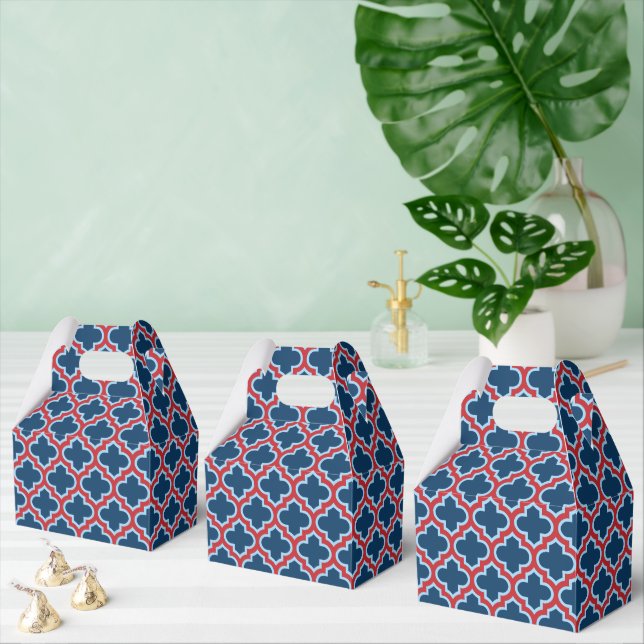 Caixinha De Lembrancinhas Trellis, Latice, Quatrefoil, azul e vermelho marro (Múltiplo)
