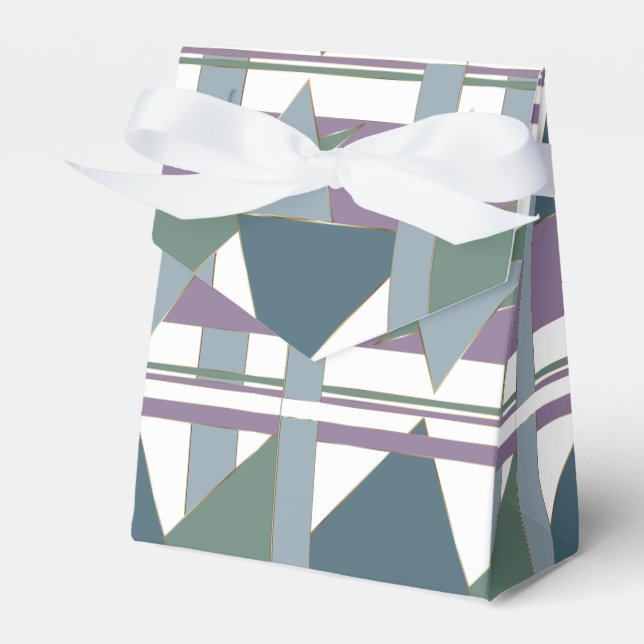 Caixinha De Lembrancinhas Triângulo Geométrico Padrão Azul Violeta Verde (Frente)