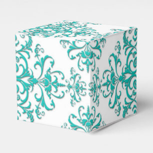 Caixinha De Lembrancinhas Turquesa Aquática e Floral Damask Branco Fancy