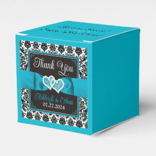 Caixinha De Lembrancinhas Turquesa, Black Damask Love Heart Casamento