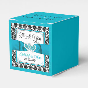 Caixinha De Lembrancinhas Turquesa, Black Damask Love Heart Casamento