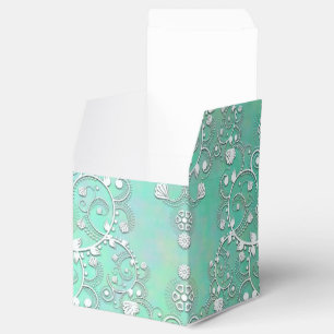 Caixinha De Lembrancinhas Turquesa e Branco Fancy Damask