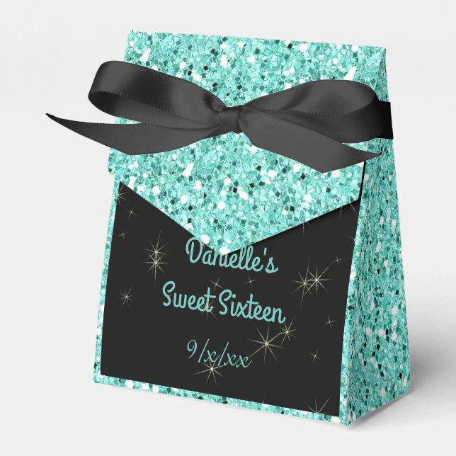 Caixinha De Lembrancinhas Turquesa Elegante, Doce, Dezesseis, Personalizado (Frente)