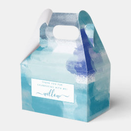 Caixinha De Lembrancinhas Turquesa Moderna e Cinza Aquarela Abstrato