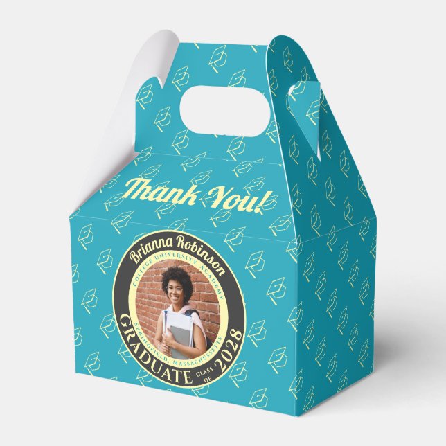 Caixinha De Lembrancinhas Turquoise Photo Modern Graduation Party Thank You (Frente)