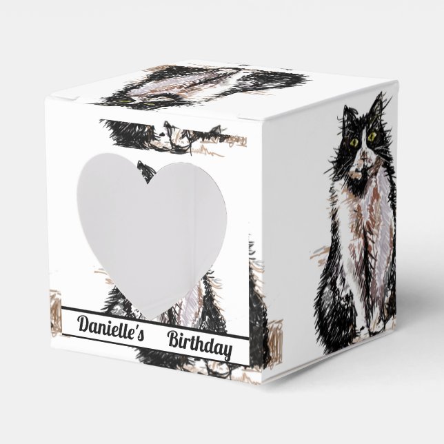 Caixinha De Lembrancinhas Tuxedo Cat Black Birthday Cats Cake Favor Box (Frente)