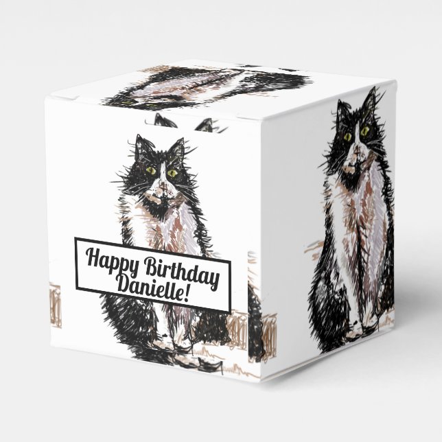 Caixinha De Lembrancinhas Tuxedo Cat Black Birthday Cats Cake Favor Box (Frente)