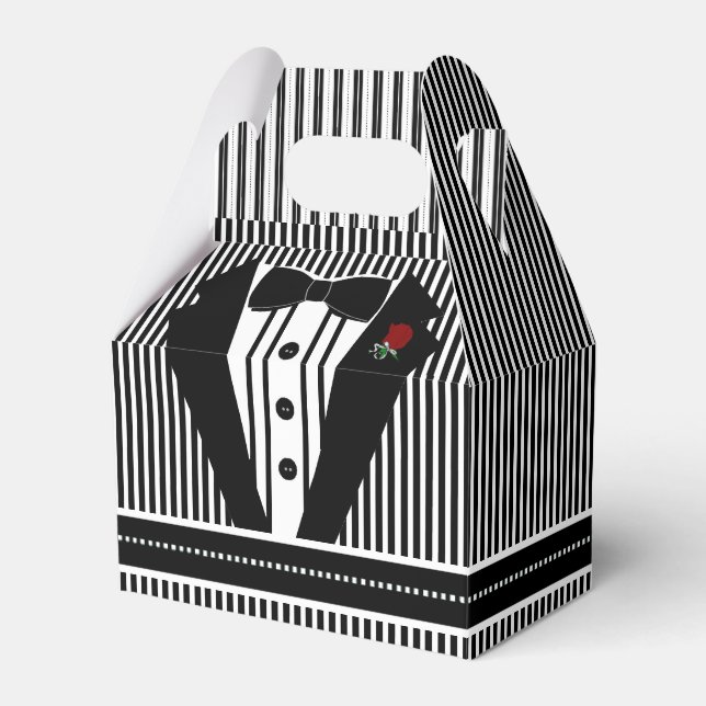 Caixinha De Lembrancinhas Tuxedo Preto De Casamento Com Arco (Frente)