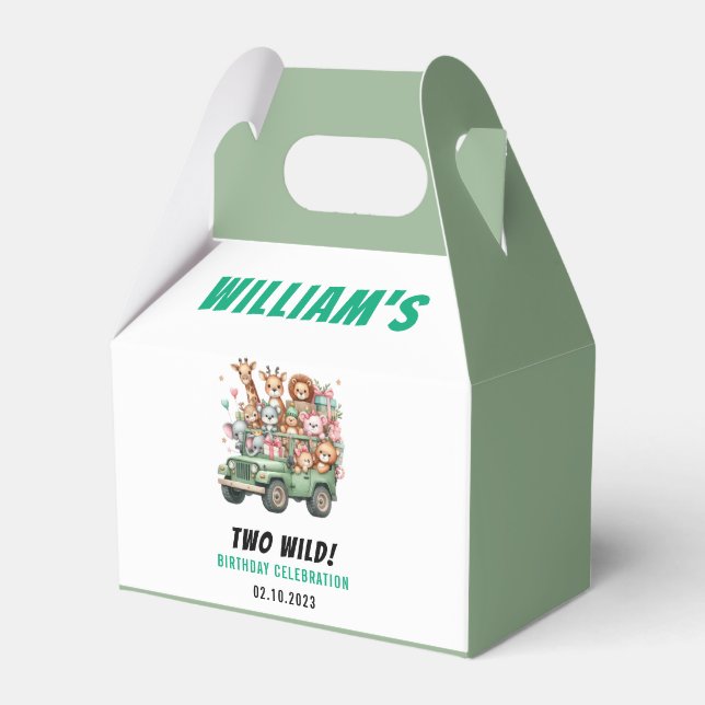 Caixinha De Lembrancinhas Two Wild Safari Animal 2nd Birthday Party (Frente)