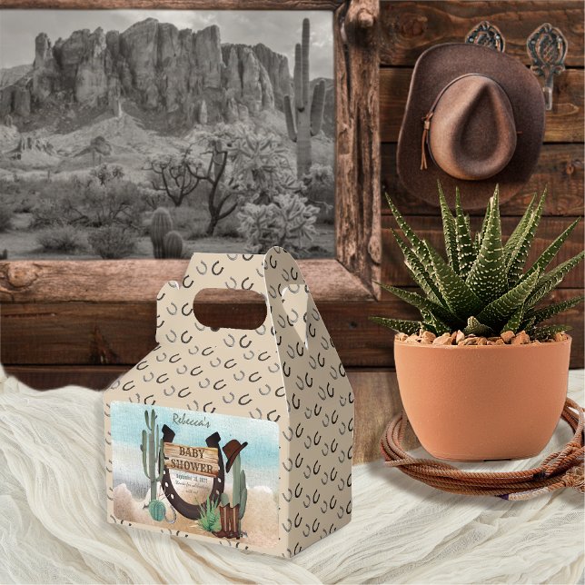 Caixinha De Lembrancinhas Um Chá de fraldas de Garoto Ocidental Pequeno (Rustic Western Boy Baby Shower Rectangular Favor Box -- "A Little Cowboy Is On His Way" Collection)