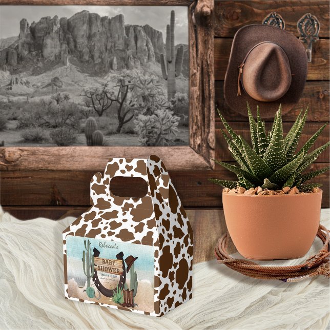 Caixinha De Lembrancinhas Um Chá de fraldas de Garoto Ocidental Pequeno (Rustic Western Boy Baby Shower Rectangular Favor Box -- "A Little Cowboy Is On His Way" Collection)