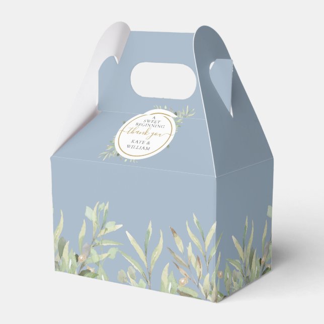 Caixinha De Lembrancinhas Um Dourado Casamento Azul-Cinzento (Frente)