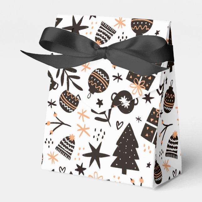 Caixinha De Lembrancinhas Um padrão de Natal preto e branco (Frente)
