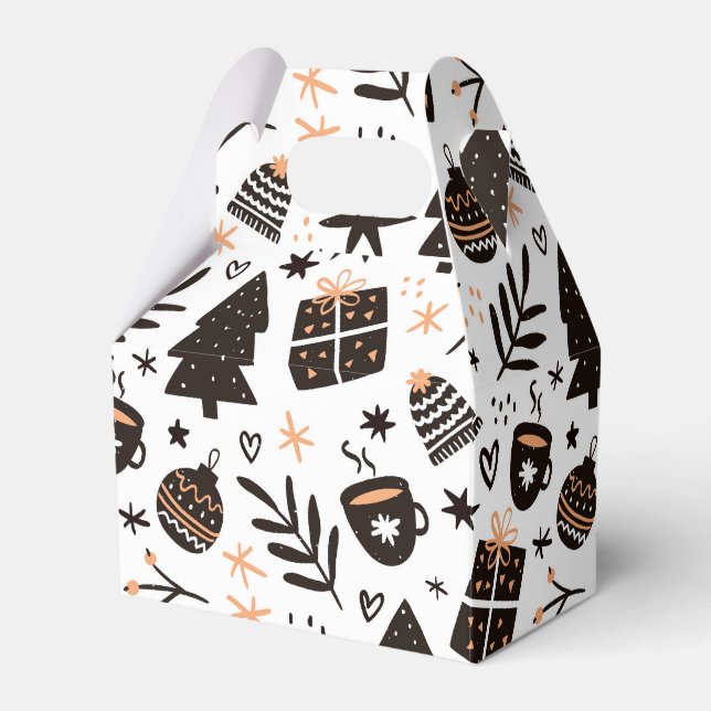Caixinha De Lembrancinhas Um padrão de Natal preto e branco (Frente)