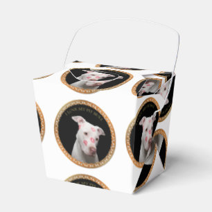 Caixinha De Lembrancinhas Um pitbull branco com beijos vermelhos por todo o 