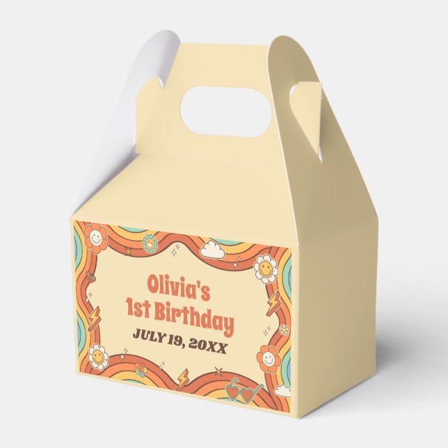 Caixinha De Lembrancinhas Uma Festa de primeiro aniversario do Arco-Íris Ret (Frente)