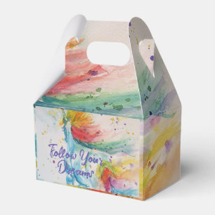 Caixinha De Lembrancinhas Unicorn Watercolor Rainbow Siga Seus Sonhos