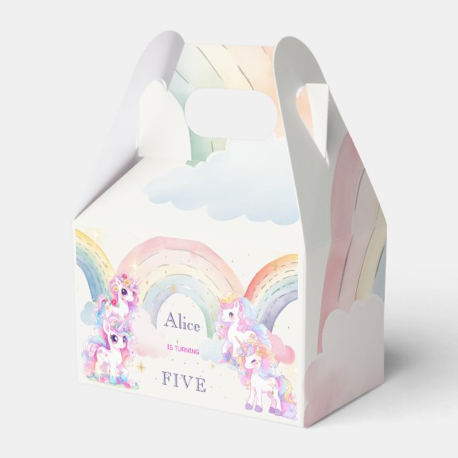 Caixinha De Lembrancinhas unicórnios mágicos e arco-íris anos (Frente)
